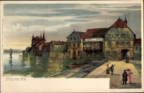 Künstler Litho Steckborn Kt. Thurgau Schweiz, Straßenpartie, Hotel zur Krone