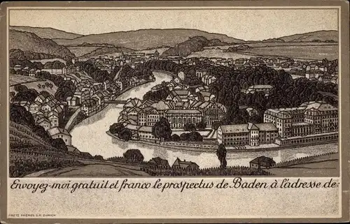 Künstler Ak Baden in Niederösterreich, Panorama, Thermalbad