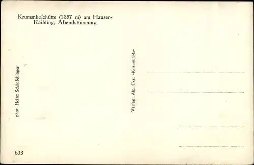 Ak Steiermark, Krummholzhütte am Hauser Kaibling, Abendstimmung