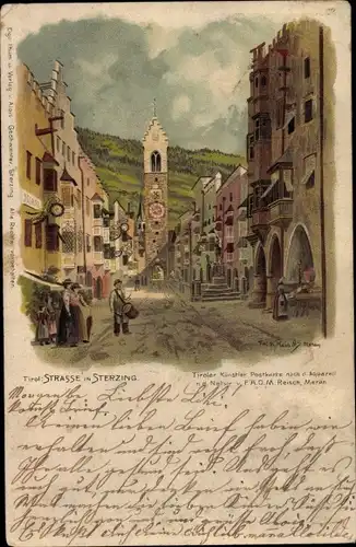 Künstler Litho Sterzing Vipiteno Südtirol, Straßenpartie, Kirche