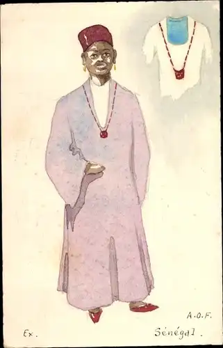 Handgemalt Ak Senegal, Mann in Tracht