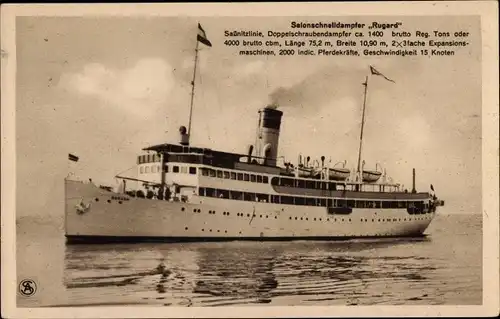 Ak Salonschnelldampfer Rugard, Doppelschraubendampfer, Saßnitzlinie