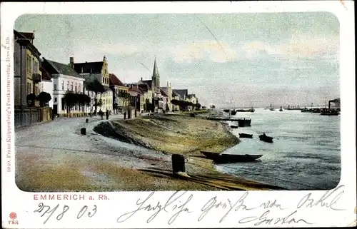 Ak Emmerich am Niederrhein, Flusspartie mit Teilansicht der Stadt