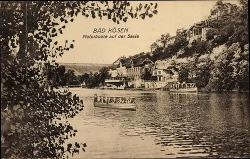 Ak Bad Kösen Naumburg an der Saale, Motorboote auf der Saale