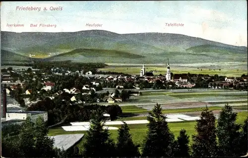 Ak Mirsk Friedeberg am Queis Schlesien, Panorama vom Ort, Heufuder, Tafelfichte, Iserkamm