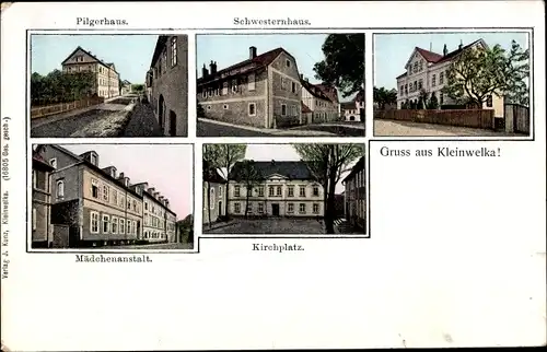 Ak Kleinwelka Bautzen in der Lausitz, Pilgerhaus, Schwesternhaus, Mädchenanstalt, Kirchplatz