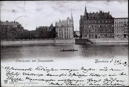 Ak Wrocław Breslau Schlesien, Oderpartie mit Josephsstift