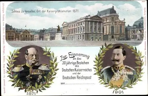 Ganzsachen Ak Versailles Yvelines, Schloss, Ort der Kaiserproklamation 1871, Kaiser Wilhelm I.