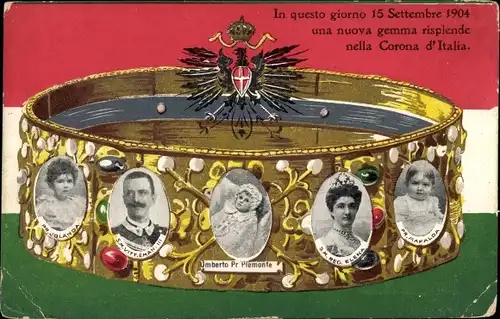 Präge Wappen Ak Italienisches Königshaus, Viktor Emanuel III, Umberto, Elena, Mafalda, Jolanda