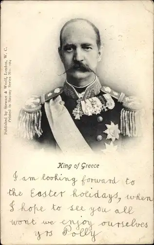 Ak Georg I, König von Griechenland, Portrait in Uniform, Orden