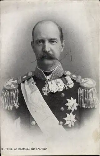 Ak König Georg I von Griechenland, Portrait in Uniform, Orden