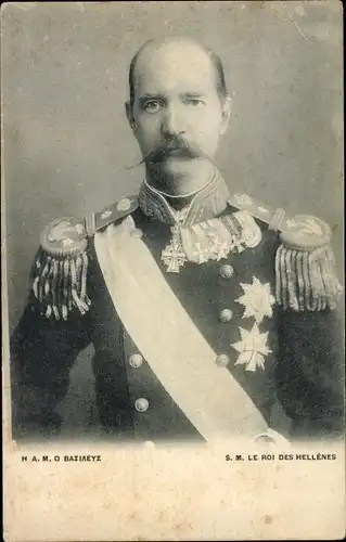 Ak König Georg I von Griechenland, Portrait in Uniform, Orden