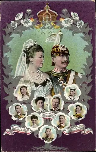 Ak Kaiser Wilhelm II., Kaiserin Auguste Viktoria, Silberhochzeit, Kinder