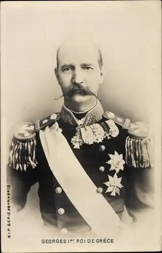 Ak König Georg I von Griechenland, Portrait in Uniform, Orden