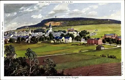 Ak Scheibenberg im Erzgebirge, Panorama, Königin Carola Aussichtsturm
