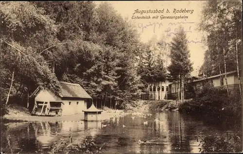 Ak Liegau Augustusbad Radeberg in Sachsen, Ententeich mit Genesungsheim