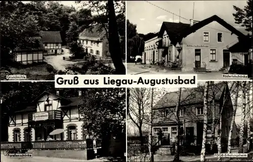 Ak Liegau Augustusbad Radeberg, Grundmühle, Rödertalschänke, Forellenschänke, FDGB Erholungsheim