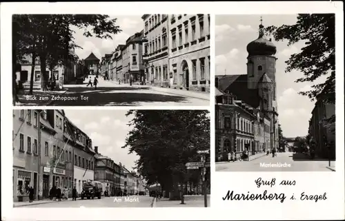 Ak Marienberg im Erzgebirge Sachsen, Zschopauer Tor, Marienkirche, Markt