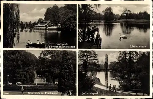 Ak Freiberg in Sachsen, Johannispark, Stadtpark, Schwanenschlösschen, Freitreppe