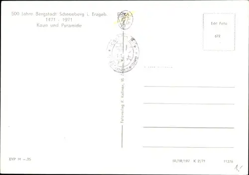 Ak Schneeberg im Erzgebirge, 500 Jahrfeier 1971, Kaue und Pyramide, Winter