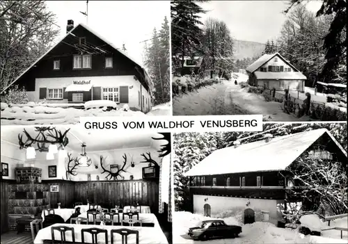 Ak Venusberg Drebach im Erzgebirge, Pension Waldhof, Winteransichten