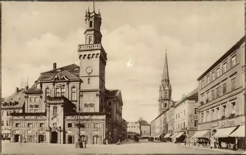 Ak Löbau Sachsen, Markt, Rathaus und Kirche