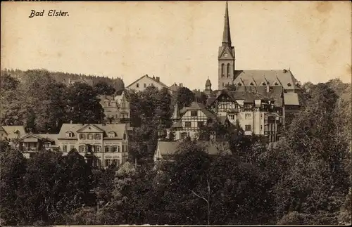 Ak Bad Elster im Vogtland, Teilansicht, Kirche