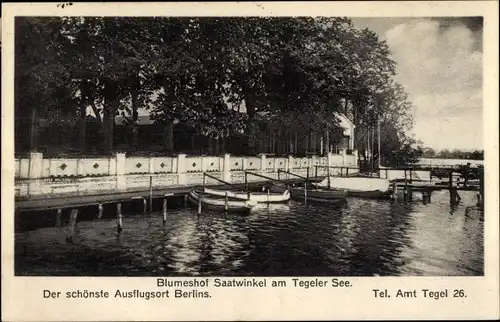 Ak Berlin Reinickendorf Tegel Saatwinkel, Blumeshof, am Tegeler See, Boote