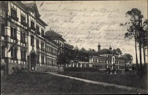 Ak Gommern in Sachsen Anhalt, Heilstätte Vogelsang, Die beiden Krankenpavillons mit Mittelbau