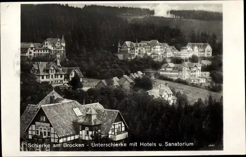 Ak Schierke Wernigerode am Harz, Unterschierke mit Hotels u. Sanatorium