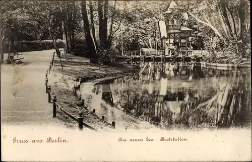 Ak Berlin Tiergarten, Am neuen See, Bootstation