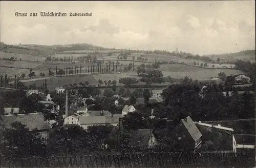 Ak Waldkirchen Grünhainichen im Erzgebirge Sachsen, Panorama vom Ort, Zschpautal