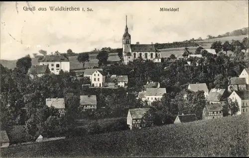 Ak Waldkirchen Grünhainichen im Erzgebirge Sachsen, Mitteldorf, Panorama