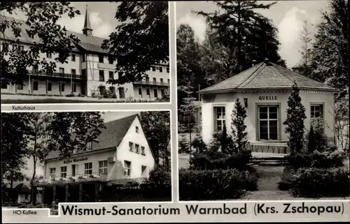 Ak Warmbad Wolkenstein in Sachsen, Wismut Sanatorium, Kulturhaus, HO Kaffee, Quelle