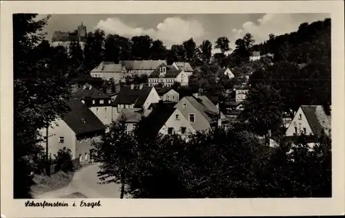 Ak Scharfenstein Drebach im Erzgebirge Sachsen, Blick über den Ort