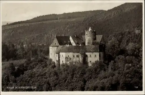 Ak Scharfenstein Drebach im Erzgebirge Sachsen, Blick auf das Schloss, Waldpartie