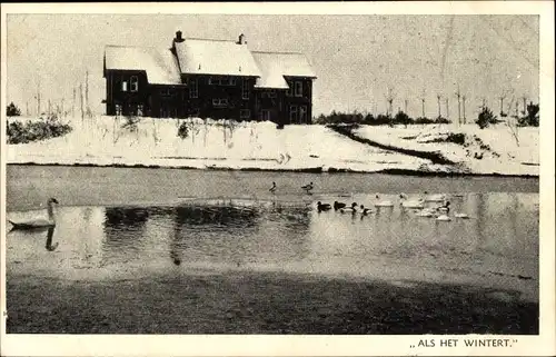 Ak Ossendrecht Woensdrecht Nordbrabant Niederlande, Volksabdij OL Vrouw ter Duinen, Als het Wintert