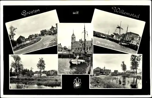 Ak Willemstad Nordbrabant Niederlande, Stadhuis, Singel, Villawijk, Haven, Windmühle