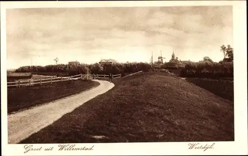 Ak Willemstad Nordbrabant Niederlande, Westdijk, Deich, Windmühle