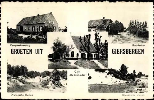 Ak Giersbergen Nordbrabant Niederlande, Café De drie Linden, Drunensche Duinen, Boerderijen