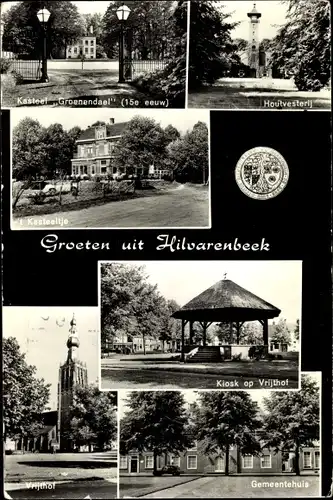 Ak Hilvarenbeek Nordbrabant, Kasteel Groenendaal, Gemeentehuis, Kiosk op Vrijthof