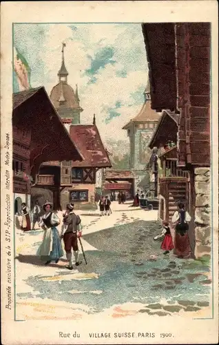 Künstler Ak Paris, Exposition Universelle de 1900, Rue du Village Suisse