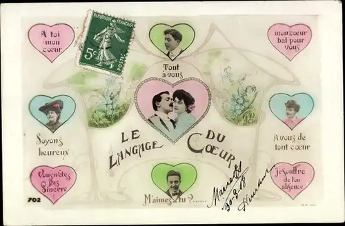 Ak Le Langage du Coeur, Herzen, Liebespaar