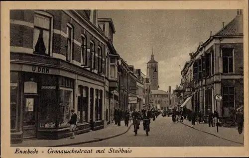 Ak Enschede Overijssel Niederlande, Gronauschestraat met Stadhuis