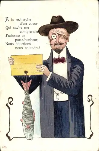 Ak A la recherche d'un coeur qui sache me comprendre, Mann mit Fisch