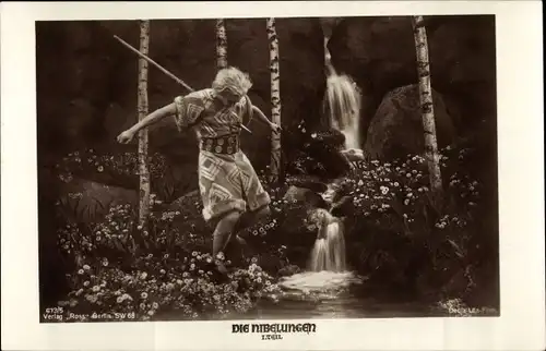 Ak Filmszene aus Die Nibelungen I Teil, Siegfried von Lanze durchstochen, Ross 673 5