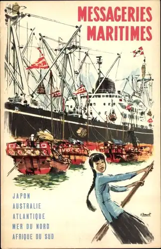 Künstler Ak Messageries Maritimes, Japon, Australie, Alantique, Passagierdampfer in Asien