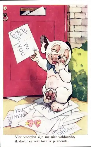 Künstler Ak Studdy, George E., Bonzo the Dog, Hund, Briefkasten, Liebesbriefe