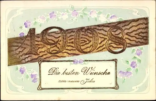 Ak Glückwunsch Neujahr 1908, Blumen