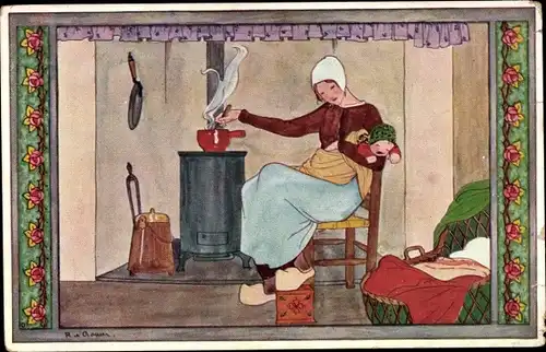 Künstler Lied Ak Cramer, Rie, Kinderdeuntjes uit Grootmoeders tijd, Roe roe Kindje, Mutter mit Baby